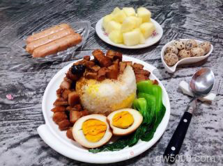 #鸡蛋#香菇鸡蛋卤肉饭的做法步骤：16
